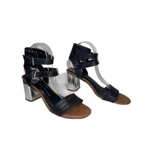 $169 DOLCE VITA ELKA Sz 8.5 Black Perforated Leather Designer Bloc Heels Sandals